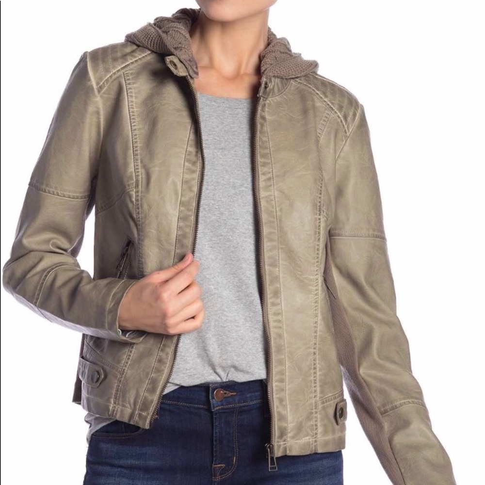 Distressed moto faux leather jacket